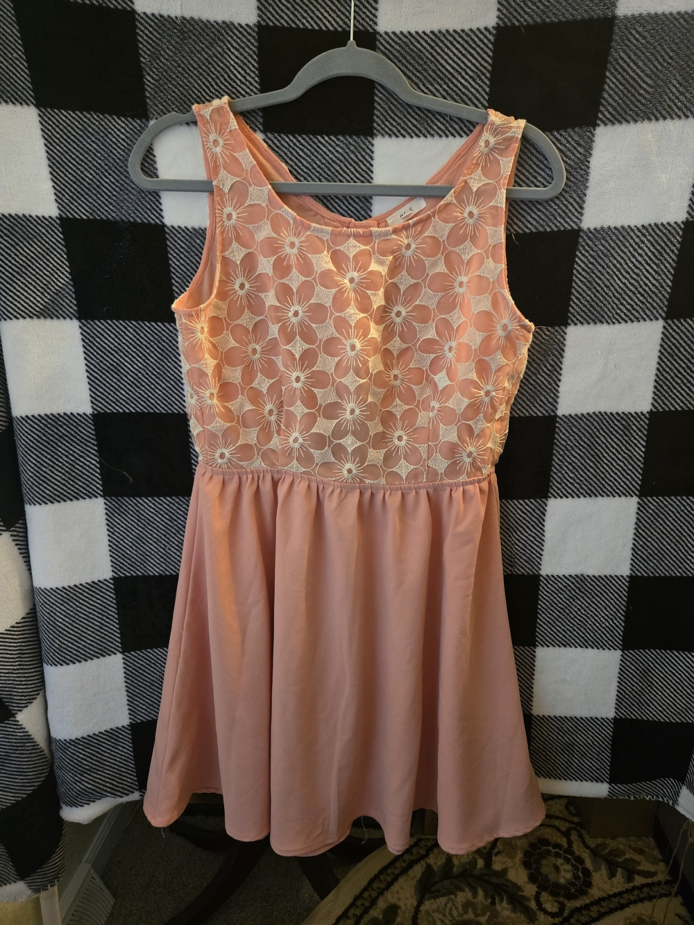 mine Peach Floral Lace Bodice Skater Dress
